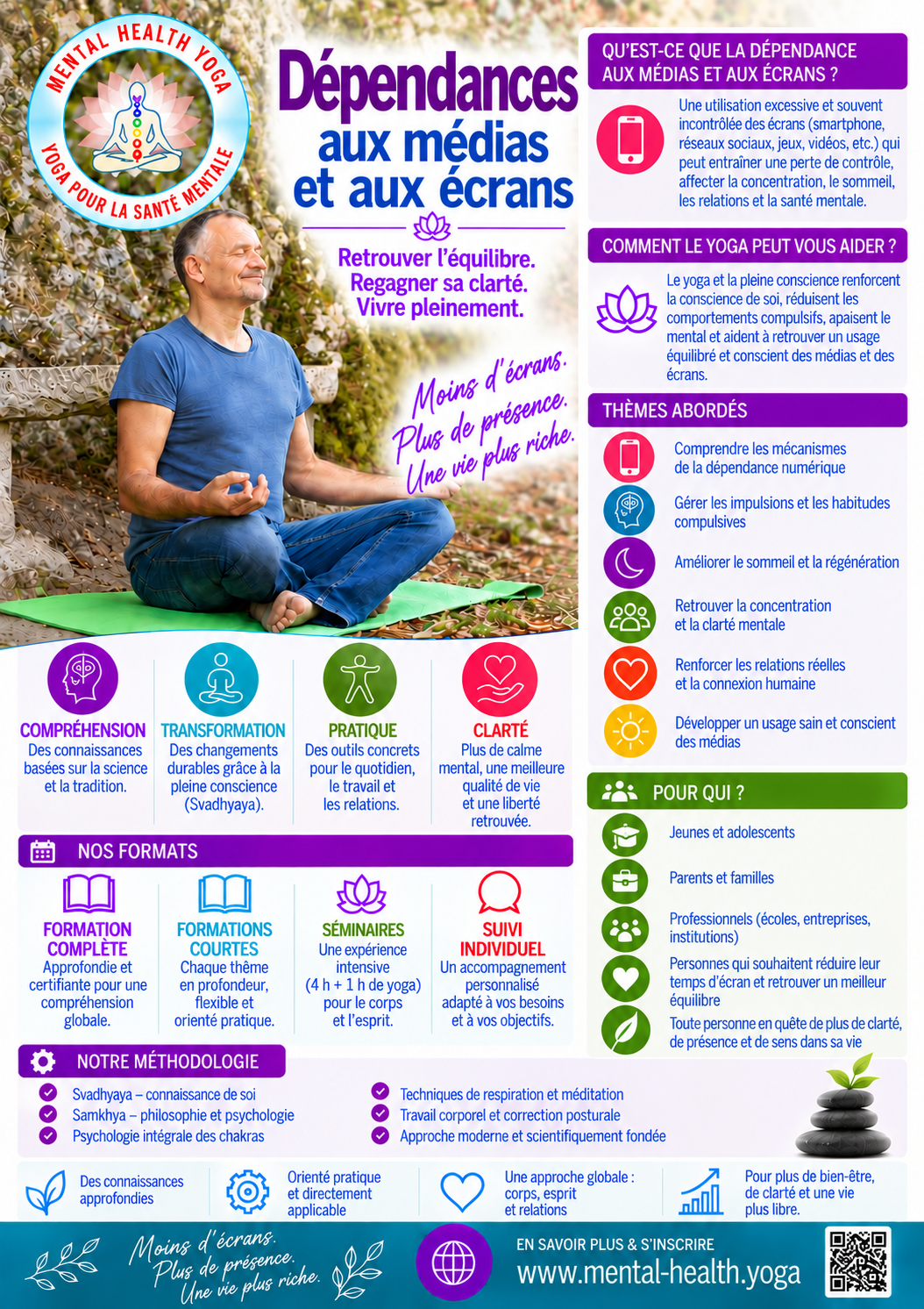 Dépliant Dépendance aux médias et aux écrans - Yoga pour la santé mentale